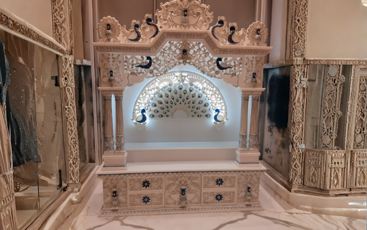 Handcrafted wooden temple intricate carvings and design